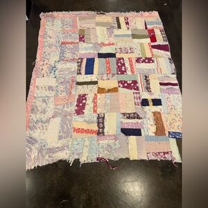 Vintage Handmade Pieced Rag Project Quilt